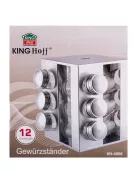 Поставка за подправки KingHoff KH 4008, 12 бр. бурканчета, 3 нива, Въртяща се основа, Сребрист - Код G8596